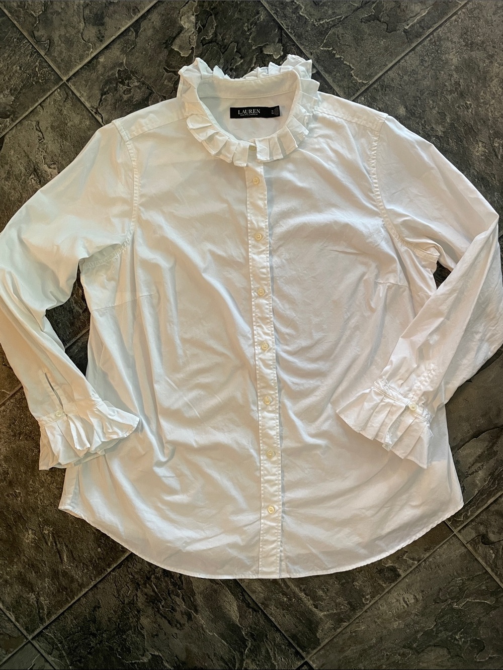 RALPH LAUREN BLACK LABEL Crisp White Ruffle Collar Button-Down Old Money Blouse